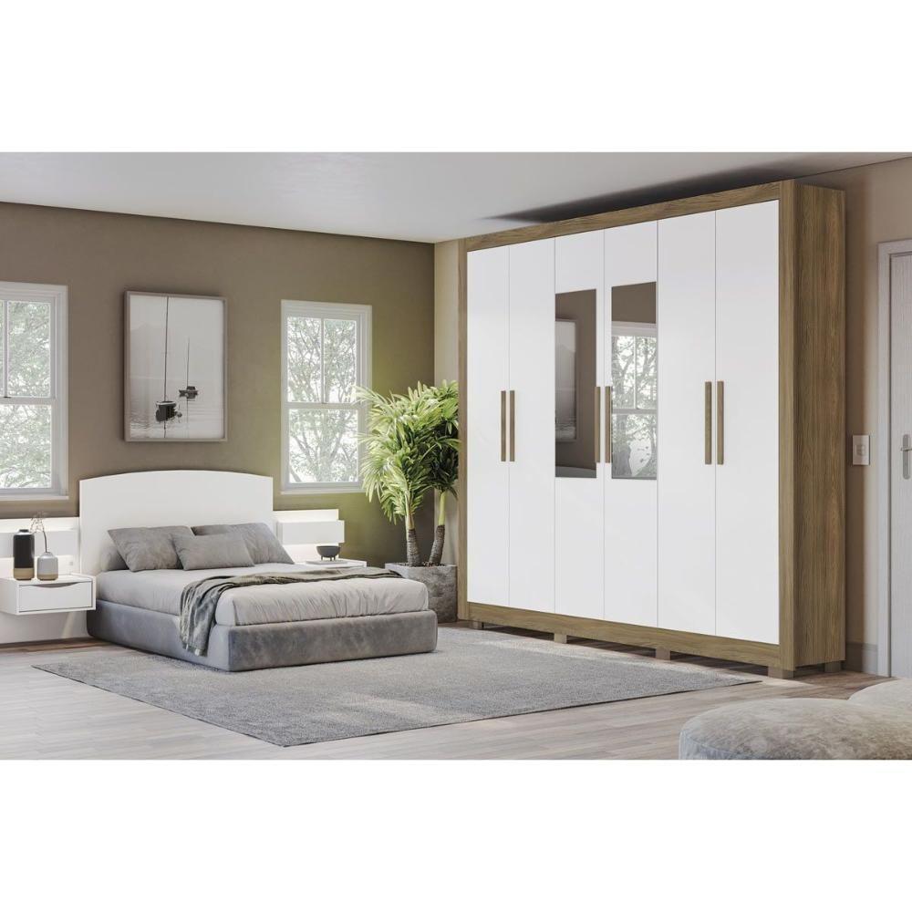 Guarda Roupa Casal 6 Portas (2 C/ Espelho) E 2 Gavetas Cb01m569 Nogueira/branco - Kappesberg - 7