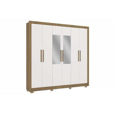 Guarda Roupa Casal 6 Portas (2 C/ Espelho) E 2 Gavetas Cb01m569 Nogueira/branco - Kappesberg