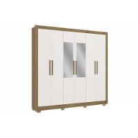 Guarda Roupa Casal 6 Portas (2 C/ Espelho) E 2 Gavetas Cb01m569 Nogueira/branco - Kappesberg - 1