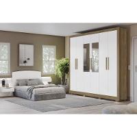Guarda Roupa Casal 6 Portas (2 C/ Espelho) E 2 Gavetas Cb01m569 Nogueira/branco - Kappesberg - 7