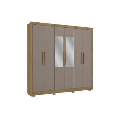 Guarda Roupa Casal 6 Portas (2 C/ Espelho) E 2 Gavetas Cb01m569 Nogueira/fendi - Kappesberg