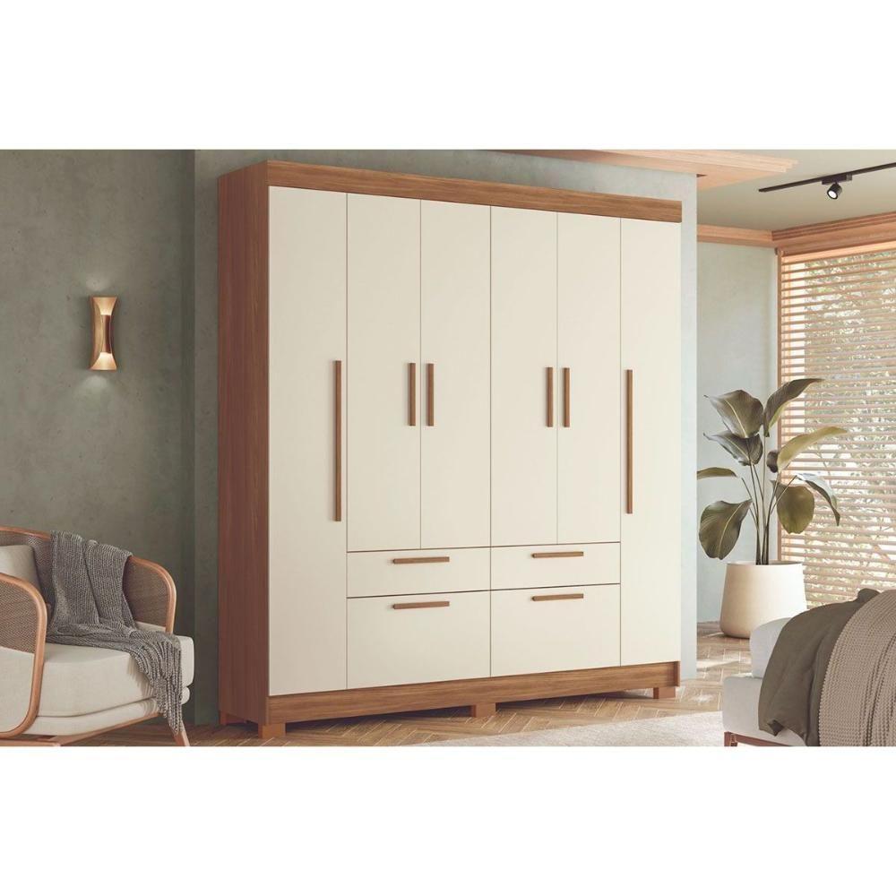 Guarda Roupa Casal 6 Portas E 4 Gavetas C/ Pés Guarapuava 6.4 Jatoba/areia - Santos Andirá - 1