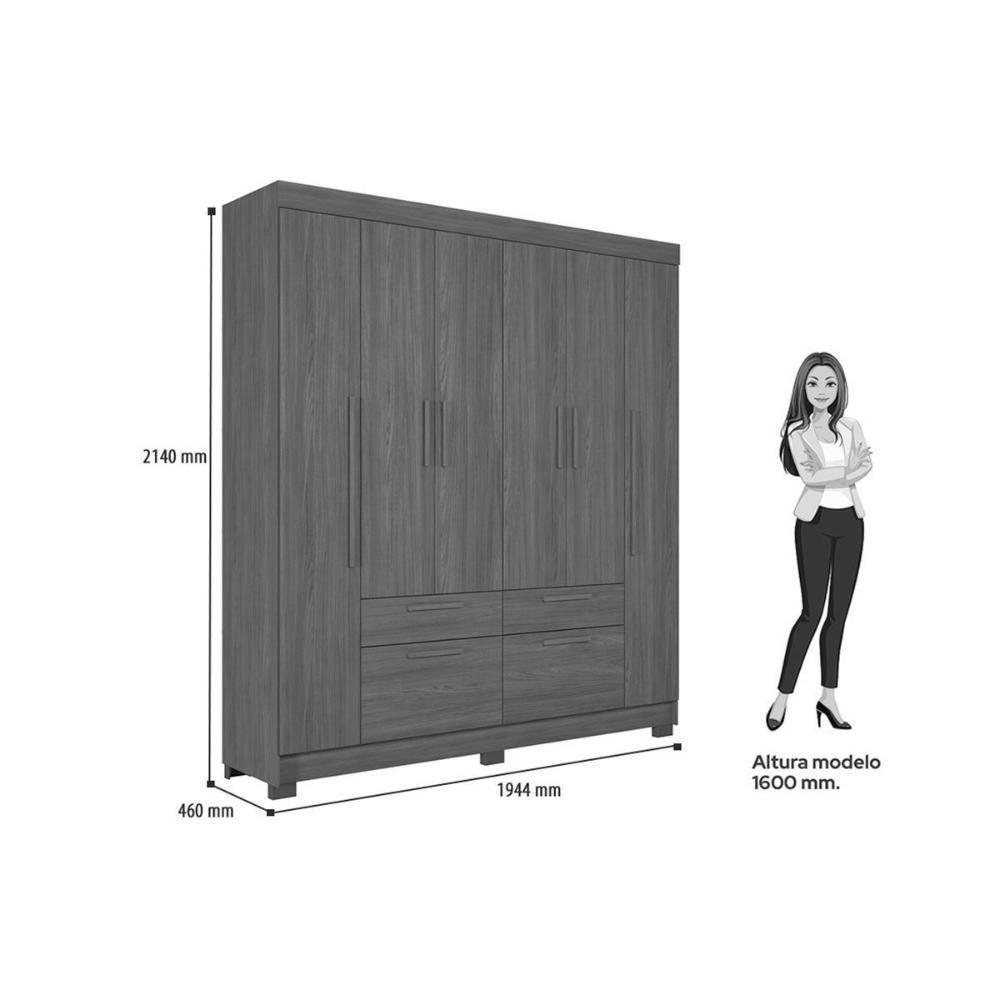Guarda Roupa Casal 6 Portas E 4 Gavetas C/ Pés Guarapuava 6.4 Jatoba/areia - Santos Andirá - 4