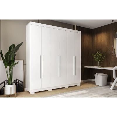 Guarda Roupa Casal Ágata 6 Portas de Bater 3 Gavetas Branco