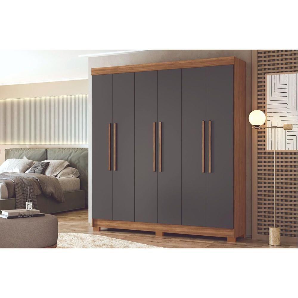 Guarda Roupa Casal 6 Portas E 2 Gavetas C/ Pés Toledo Jatobá/grafite - Santos Andirá - 1