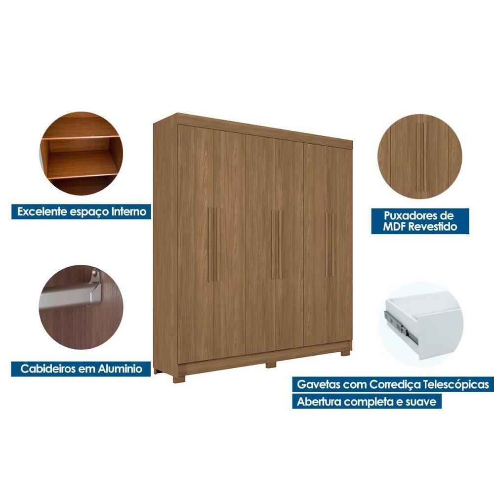 Guarda Roupa Casal 6 Portas E 2 Gavetas C/ Pés Toledo Jatobá - Santos Andirá - 3