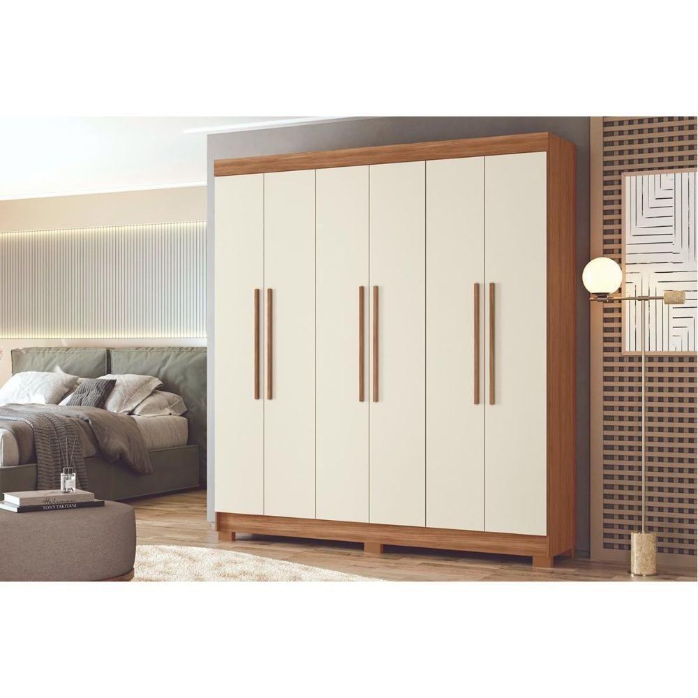 Guarda Roupa Casal 6 Portas E 2 Gavetas C/ Pés Toledo Jatoba/areia - Santos Andirá - 1