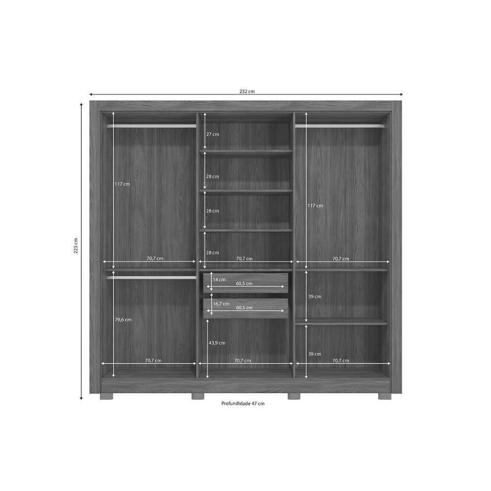 Guarda Roupa Casal 6 Portas E 2 Gavetas C/ Pés Cb02m569 Nogueira/branco - Kappesberg - 2