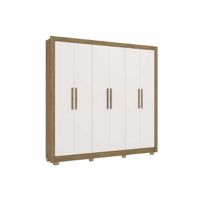 Guarda Roupa Casal 6 Portas E 2 Gavetas C/ Pés Cb02m569 Nogueira/branco - Kappesberg