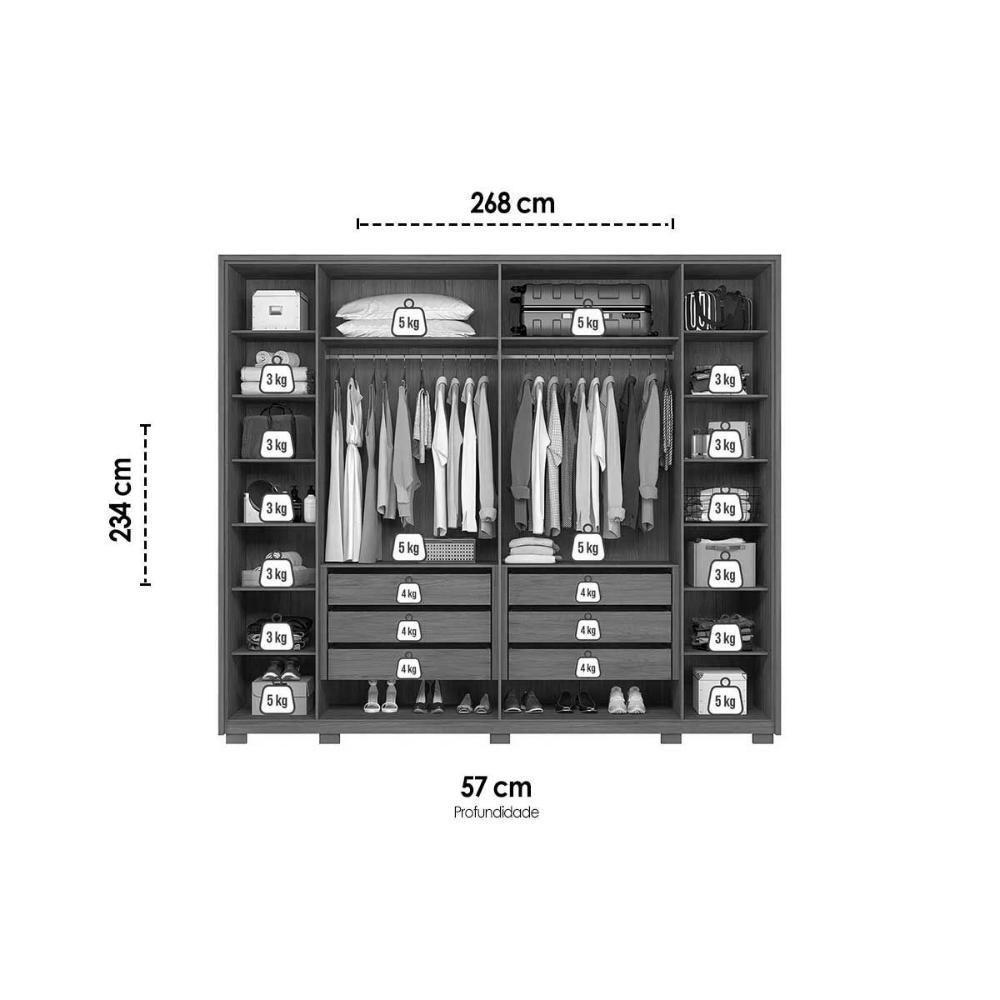 Guarda Roupa Casal 6 Portas (2 Ripadas) E 6 Gavetas New Comodus Freijo/off White - Caemmun - 2