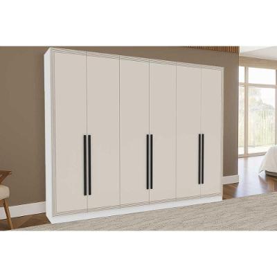 Guarda Roupa Casal Valência 6 Portas de Bater 4 Gavetas Branco-Creme Politorno