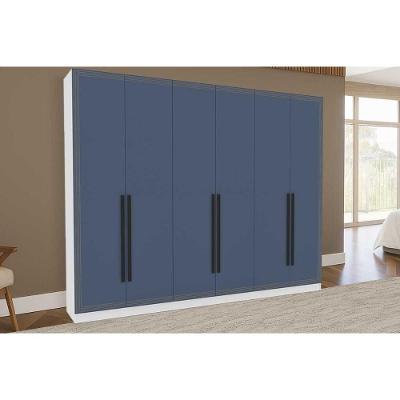 Guarda Roupa Casal Valência 6 Portas de Bater 4 Gavetas Branco-Azul