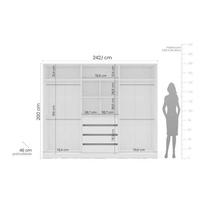 Guarda Roupa Casal Porto 6 Portas de Bater 4 Gavetas Branco MDF-MDP Politorno