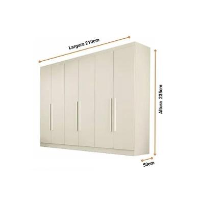Guarda Roupa Casal Oslo Peroba-off White 6 Portas de Bater 4 Gavetas MDF Europa