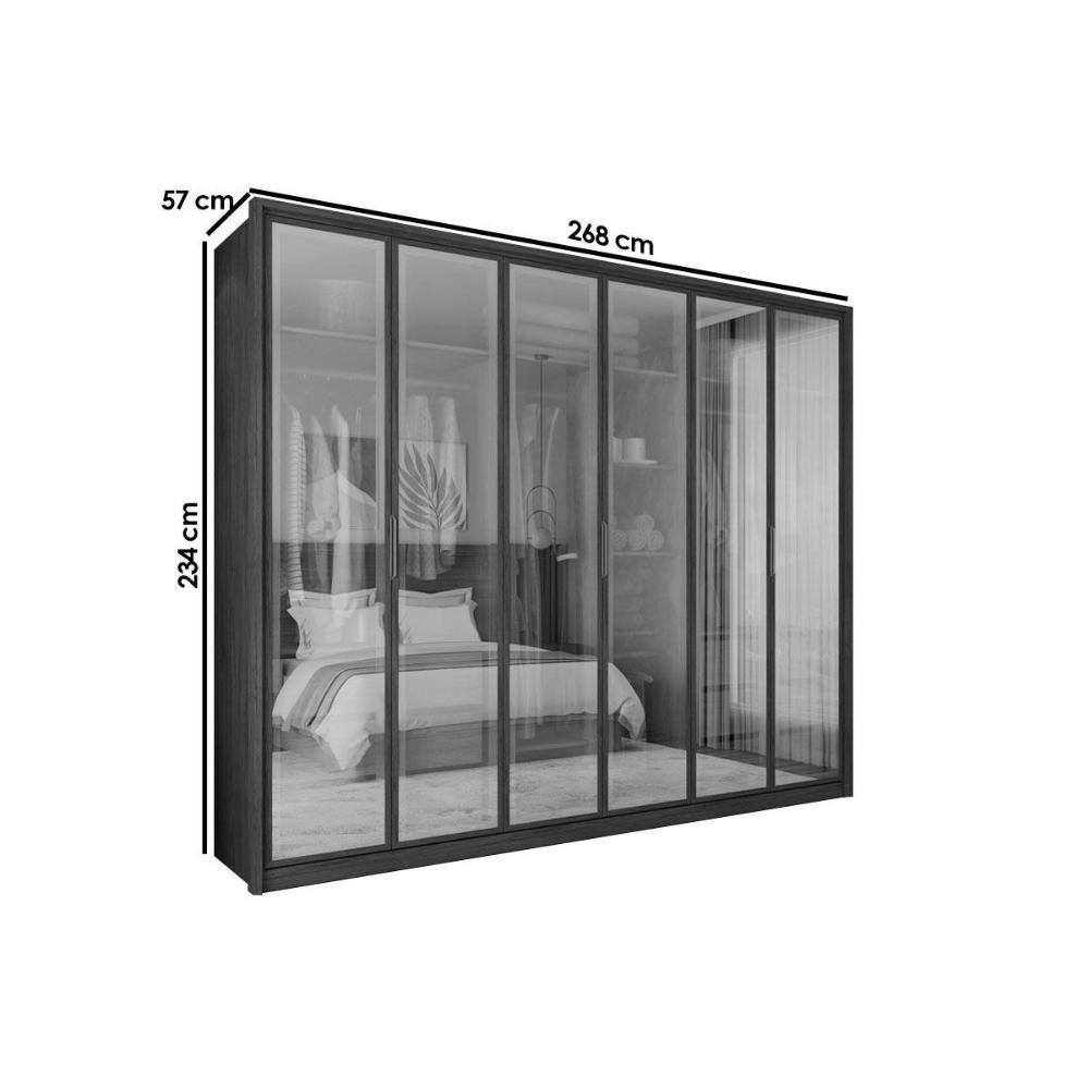 Guarda Roupa Casal 6 Portas E 4 Gavetas C/ Vidro Reflecta Reflex Freijo - Caemmun - 2