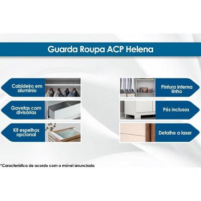 Guarda Roupa Solteiro Helena 2 Portas de Correr 2 Gavetas Nature-Off White MDF ACP Móveis