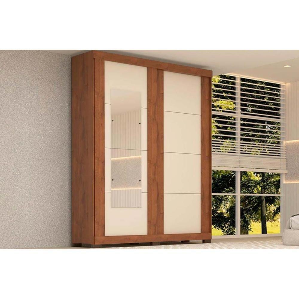 Guarda Roupa Solteiro 2 Portas De Correr E 2 Gavetas C/ Espelho Helena Flex Cinamomo/cinamomo Ou Off White - Acp - 1