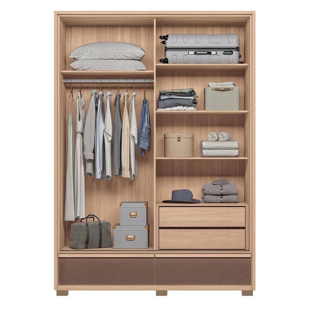 Guarda Roupa Solteiro 2 Portas De Correr (1 C/ Espelho) E 4 Gavetas C/ Pés Volpe Wood/terracota - Santos Andirá - 5