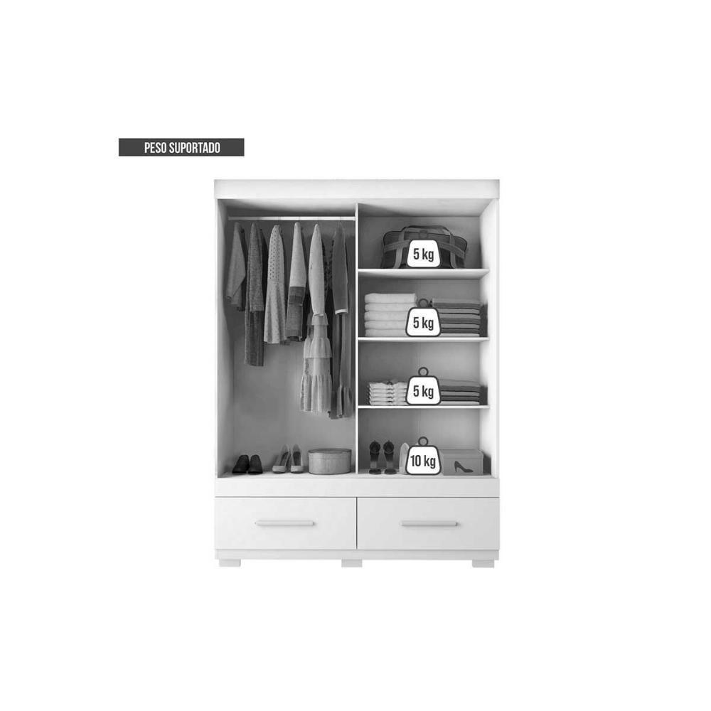 Guarda Roupa Solteiro 2 Portas De Correr (1 C/ Espelho) E 2 Gavetas Sereno Branco - Caemmun - 3
