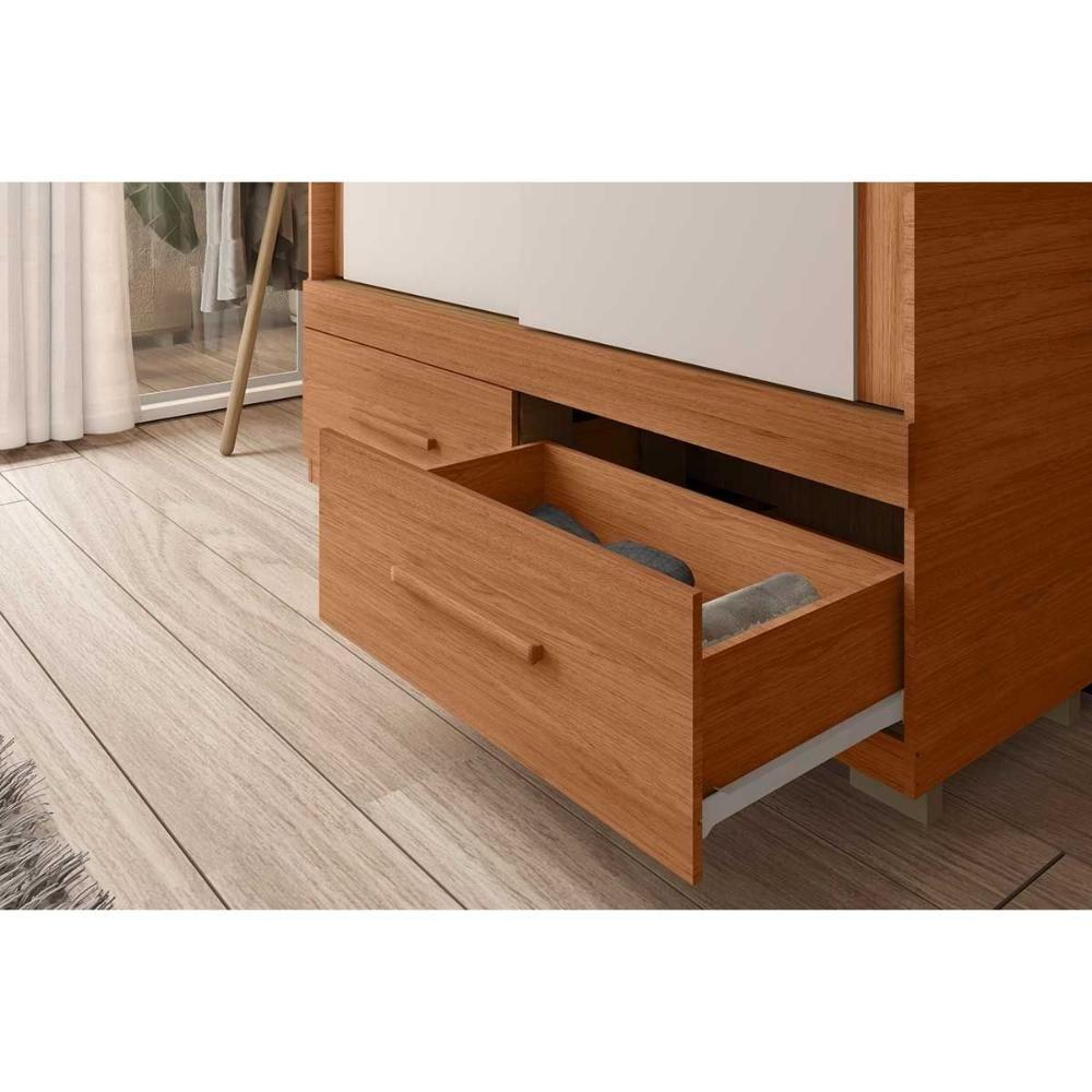 Guarda Roupa Solteiro 2 Portas De Correr (1 C/ Espelho) E 2 Gavetas Sereno Branco - Caemmun - 5