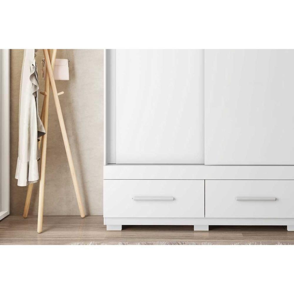 Guarda Roupa Solteiro 2 Portas De Correr (1 C/ Espelho) E 2 Gavetas Sereno Branco - Caemmun - 7