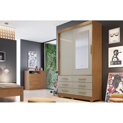 Guarda Roupa Solteiro 2 Portas (1 C/ Espelho) E 6 Gavetas Buriti/jequitibá Cumaru/fendi 25 - Novo Horizonte