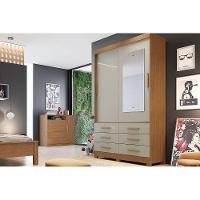 Guarda Roupa Solteiro 2 Portas (1 C/ Espelho) E 6 Gavetas Buriti/jequitibá Cumaru/fendi 25 - Novo Horizonte - 1