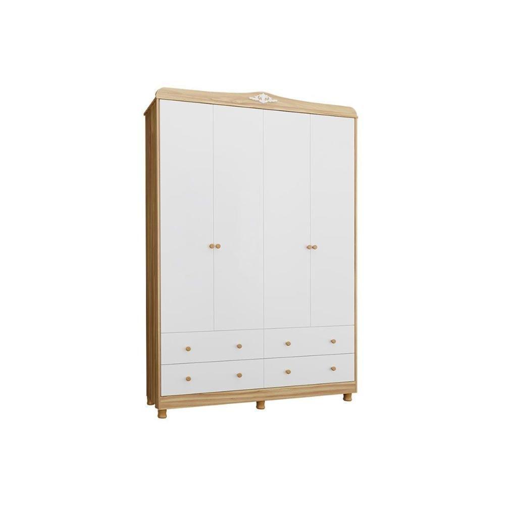 Guarda Roupa Infantil Elô C/ 4 Portas E 4 Gavetas Branco/amendoa - Peroba - 1