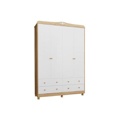 Guarda Roupa Infantil Elô 4 Portas de Abrir 4 Gavetas Branco-Amendoa Móveis Peroba