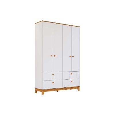 Guarda Roupa Infantil C/ 4 Portas E 4 Gavetas Biscoito Branco/nature - Permóbili Baby