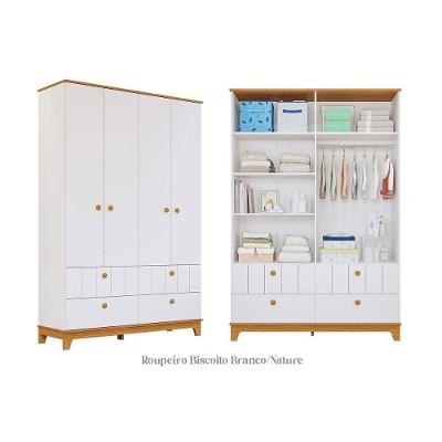 Guarda Roupa Infantil Biscoito Fendi-nature 4 Portas de Bater 4 Gavetas MDF Permóbili