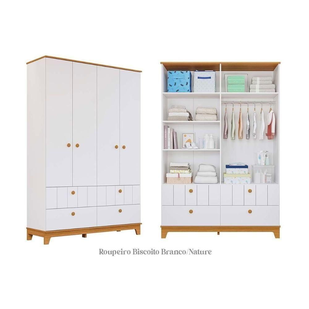 Guarda Roupa Infantil C/ 4 Portas E 4 Gavetas Biscoito Off White/nature - Permóbili Baby - 3