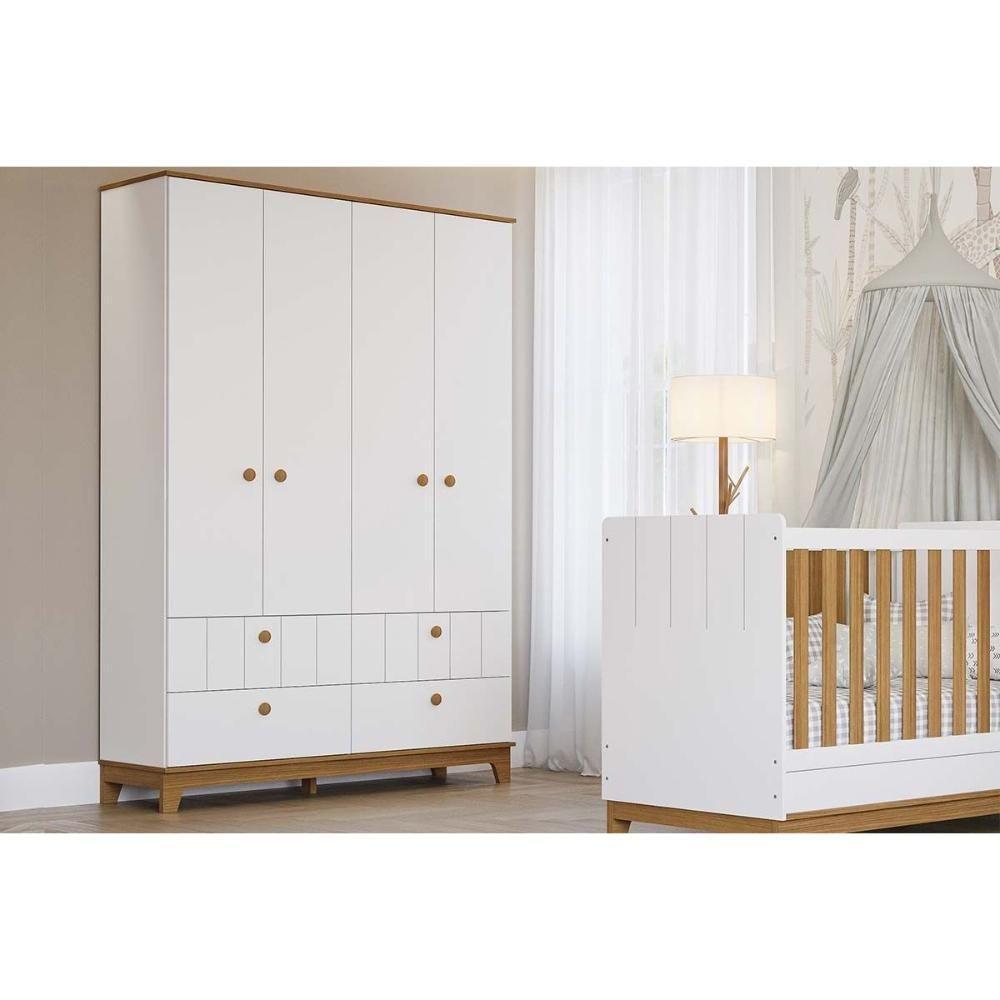 Guarda Roupa Infantil C/ 4 Portas E 4 Gavetas Biscoito Off White/nature - Permóbili Baby - 4