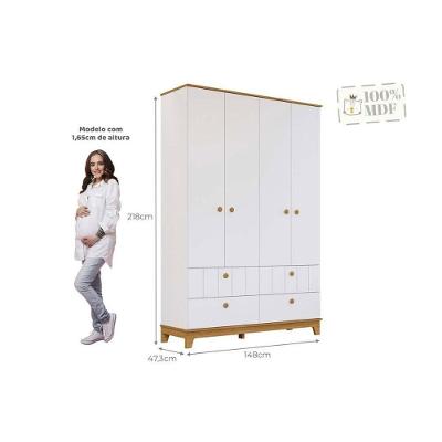 Guarda Roupa Infantil Biscoito 4 Portas de Bater 4 Gavetas Off White Permóbili