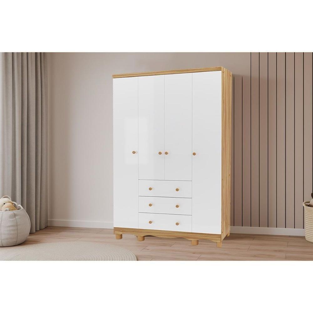 Guarda Roupa Infantil C/ 4 Portas E 3 Gavetas Júnior Branco/amendoa - Peroba - 1