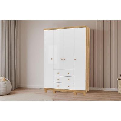 Guarda Roupa Infantil C/ 4 Portas E 3 Gavetas Júnior Branco/amendoa - Peroba