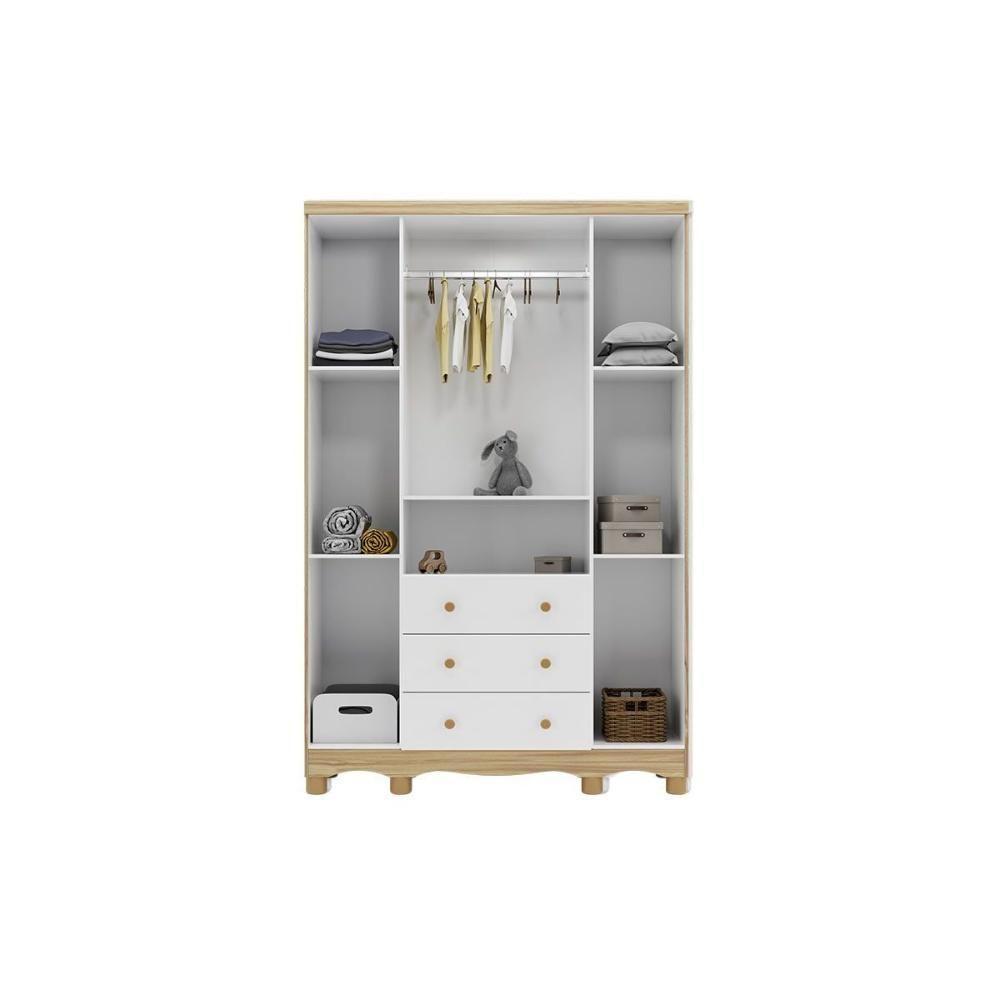 Guarda Roupa Infantil C/ 4 Portas E 3 Gavetas Júnior Branco - Peroba - 4