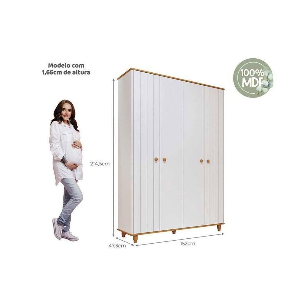 Guarda Roupa Infantil C/ 4 Portas (2 Ripadas) Cupcake Off White/nature - Permóbili Baby - 3