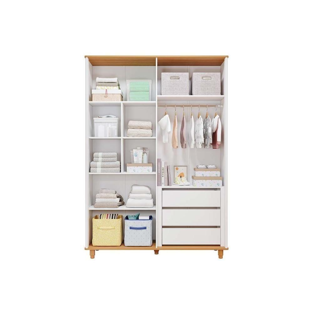 Guarda Roupa Infantil C/ 4 Portas (2 Ripadas) Cupcake Off White/nature - Permóbili Baby - 4