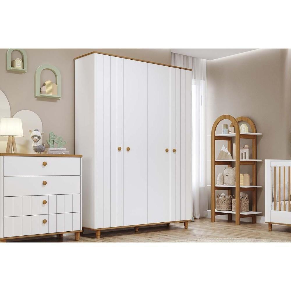 Guarda Roupa Infantil C/ 4 Portas (2 Ripadas) Cupcake Off White/nature - Permóbili Baby - 5