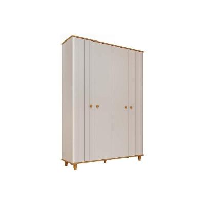 Guarda Roupa Infantil Solteiro Cupcake 4 Portas de Bater 3 Gavetas Off White-nature MDF