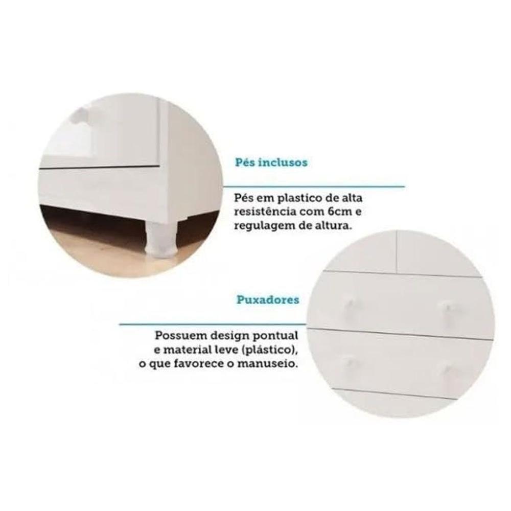 Guarda Roupa Infantil C/ 4 Portas (2 Cristal) E 4 Gavetas êlo Branco - Peroba - 3