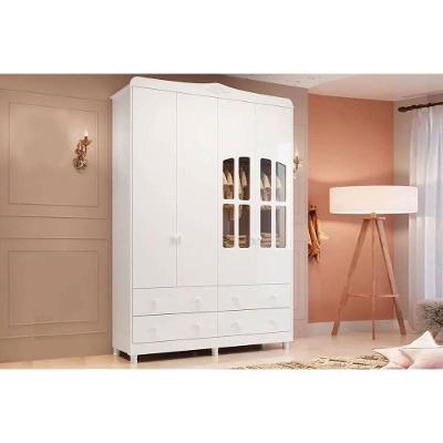 Guarda Roupa Infantil C/ 4 Portas (2 Cristal) E 4 Gavetas êlo Branco - Peroba