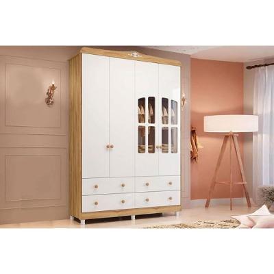 Guarda Roupa Infantil C/ 4 Portas (2 Cristal) E 4 Gavetas êlo Branco/amendoa - Peroba