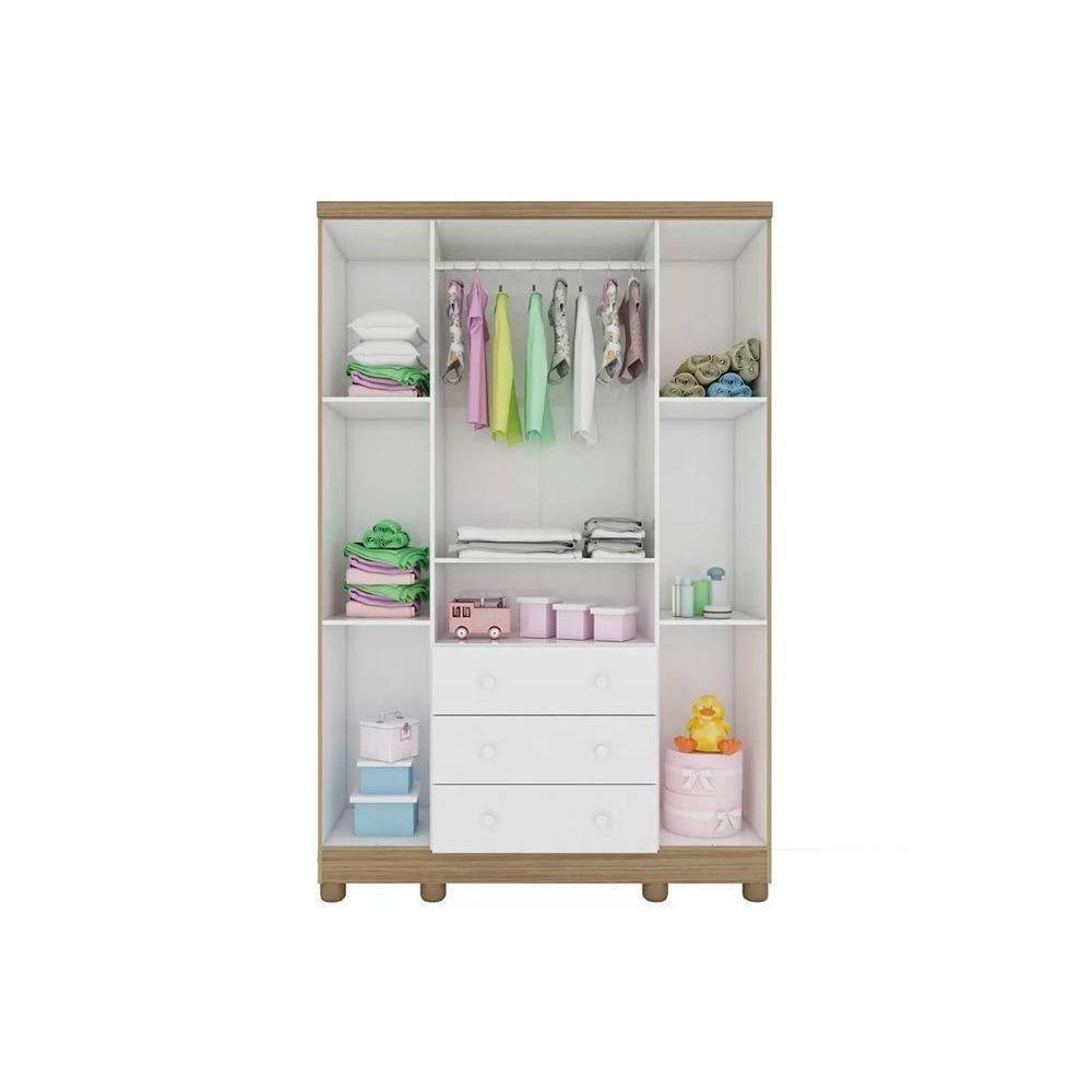 Guarda Roupa Infantil C/ 4 Portas (2 Cristal) E 3 Gavetas Tedy Branco/amendoa - Peroba - 6