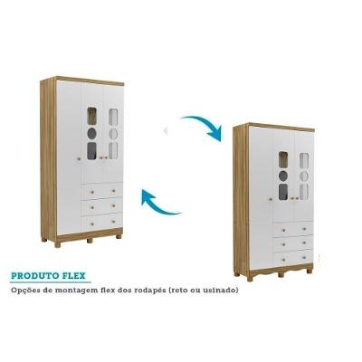 Guarda Roupa Infantil 3 Portas de Bater 3 Gavetas Branco-Amendoa MDF