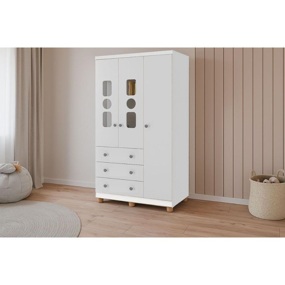 Guarda Roupa Infantil C/ 3 Portas (2 Cristal) E 3 Gavetas Tedy Branco - Peroba - 1