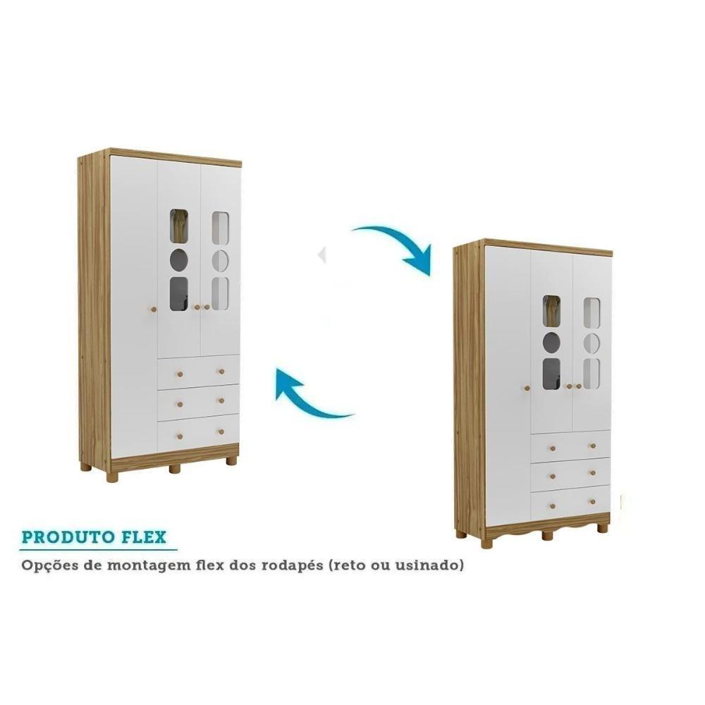 Guarda Roupa Infantil C/ 3 Portas (2 Cristal) E 3 Gavetas Tedy Branco - Peroba - 2
