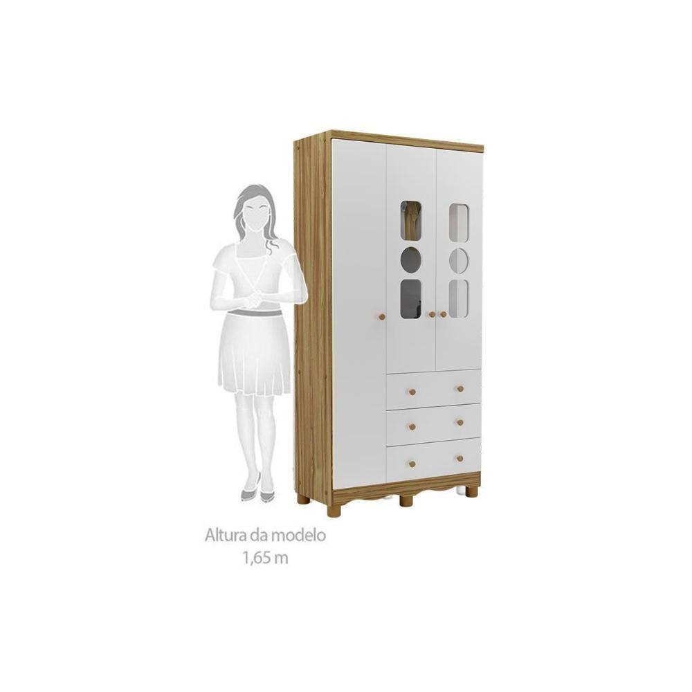 Guarda Roupa Infantil C/ 3 Portas (2 Cristal) E 3 Gavetas Tedy Branco - Peroba - 5
