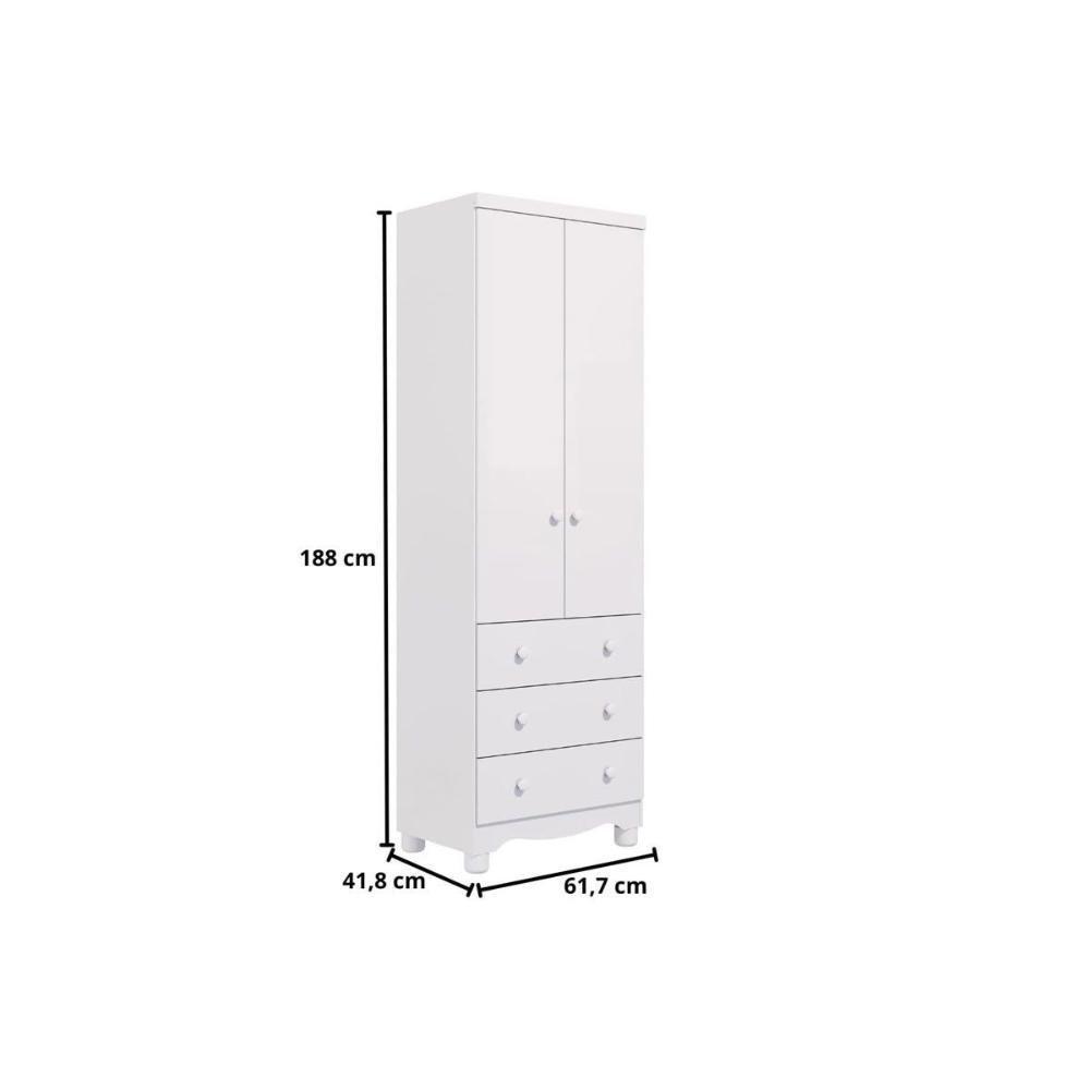 Guarda Roupa Infantil C/ 2 Portas E 3 Gavetas Júnior Branco - Peroba - 5